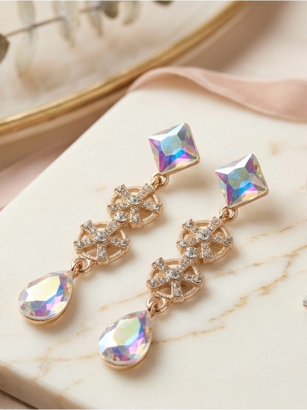 NWT White House Black Market Iridescent Rhinestone Statement Drop Earrings